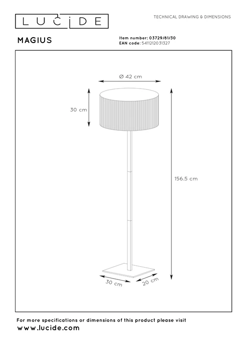 Lucide MAGIUS - Lámpara de suelo - Ø 42 cm - 1xE27 - Natural - técnico